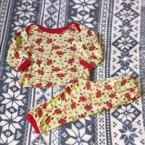 Green Crab Print Kids Pajama Set with Red Trim